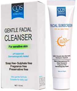 COS Gentle Facial Cleanser For Sensitive Skin 110ml.+ COS Facial Sunscreen For All Skin Types SPF50 PA+++ 20g.(แพ็คคู่)