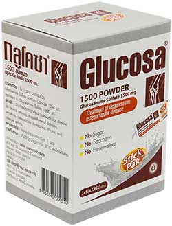 รูปภาพของ GLUCOSA กลูโคซา 1500mg.ขนิดผง กลูโคซามีน ซัลเฟต (สติกค์ แพค) สีน้ำตาล 30ซอง